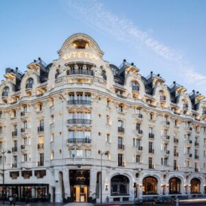 Elegant exterior of the historic Hotel Lutetia in Paris, featuring Art Nouveau architecture and intricate stonework, offering luxurious accommodations with Natlaupa